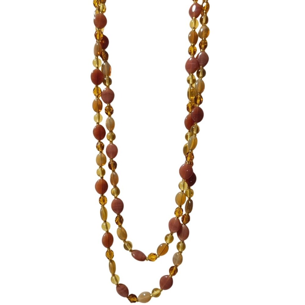 Vintage Beaded Necklace Pink Yellow Beads Retro 60s 70s Fashion Jewelry Women
